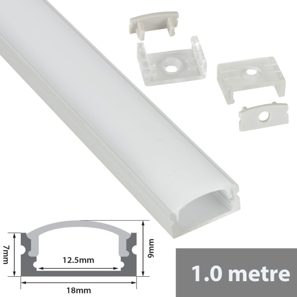 Fluxia AL1-C1709 Aluminium LED Tape Profile, Short 1 metre with Frosted Crown Diffuser