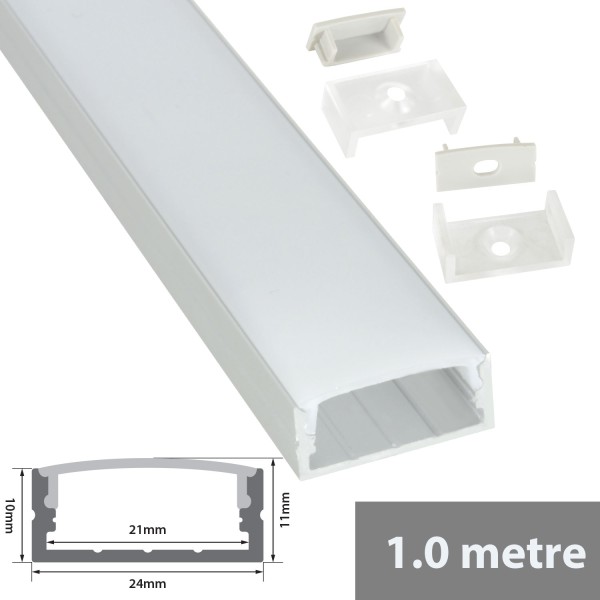 Fluxia AL1-C2311 Aluminium LED Tape Profile, Wide, 1 metre with Frosted Crown Diffuser