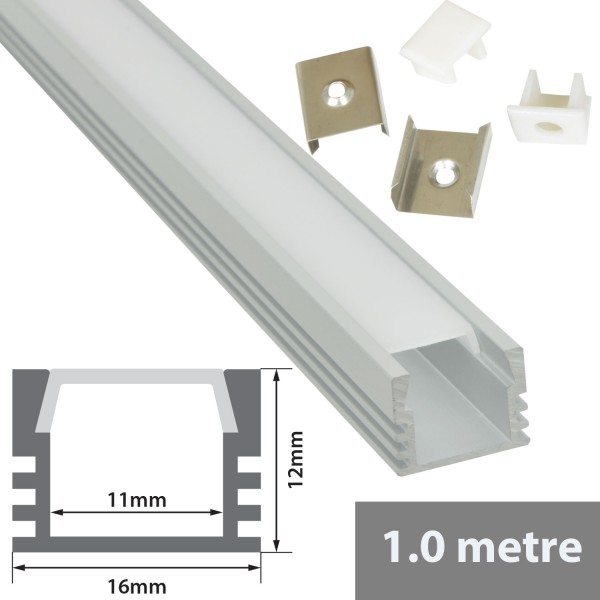 Fluxia AL1-S1612 Aluminium LED Tape Profile, 1 metre Deep Section with Frosted Diffuser