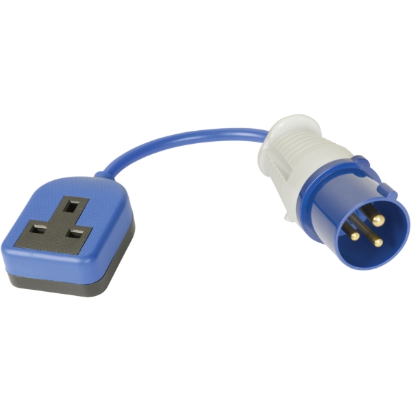 Mercury Blue 16A 230V 2P+E Cee-Form Plug to 13A Socket