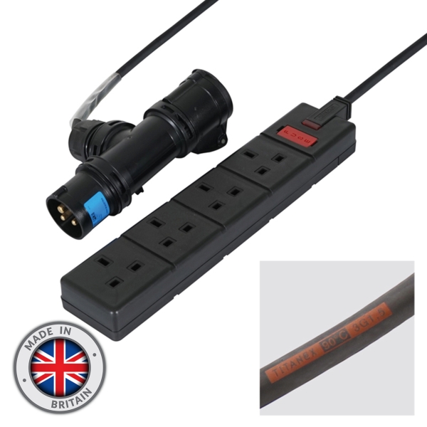 LEDJ 1m 16A T Connect to 4 Way 13A Socket Cable