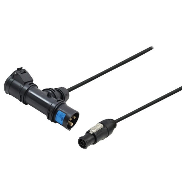 PCE 16A Black T-Connect to PowerCON TRUE1 TOP 2m Cable