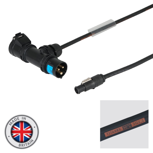 LEDJ 5m PCE 16A Black T-Connect to PowerCON TRUE1 TOP Cable