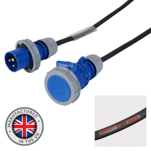 elumen8 25m 2.5mm IP67 Blue 16A Male - 16A Female Cable