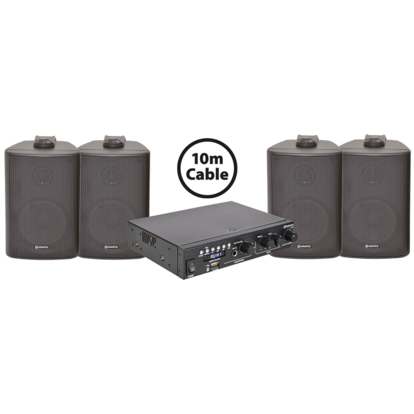 Adastra 4x BC3-B 3 Inch Passive Speakers with A22 Amplifier Package - Black
