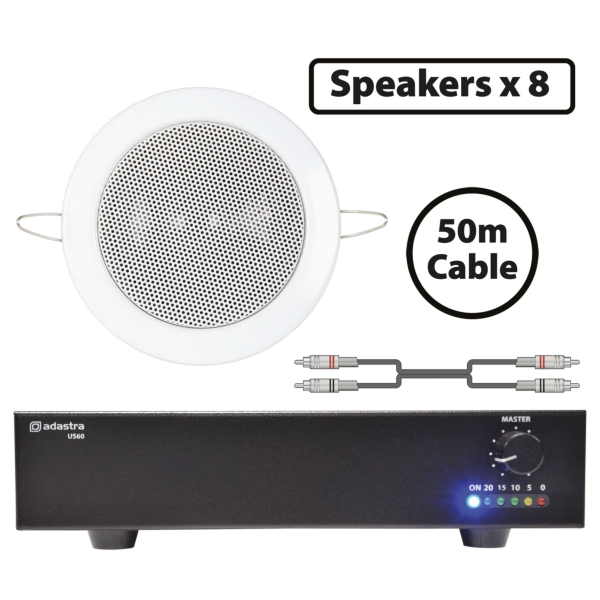 Adastra 8x EC36V Ceiling Speaker with US60 Amplifier Package