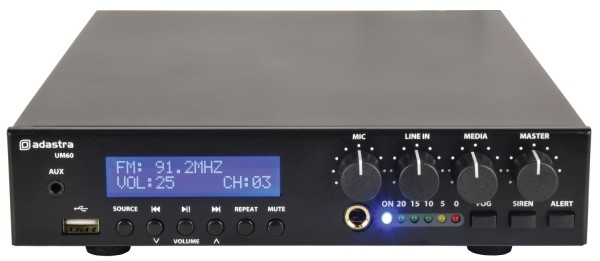 Adastra UM60 Compact Mixer-Amplifier, 60W @ 8 Ohms or 100V Line