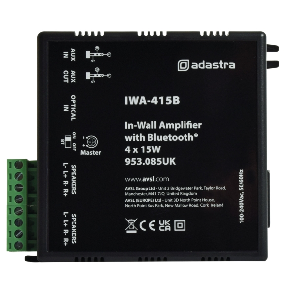 Adastra IWA415B In-wall Stereo Bluetooth Amplifier, 4x 15W @ 4 Ohms