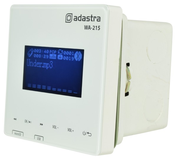 Adastra WA-215 Wall Mount Amplifier, 2x 15W @ 8 Ohms with USB & microSD Media Player with Bluetooth