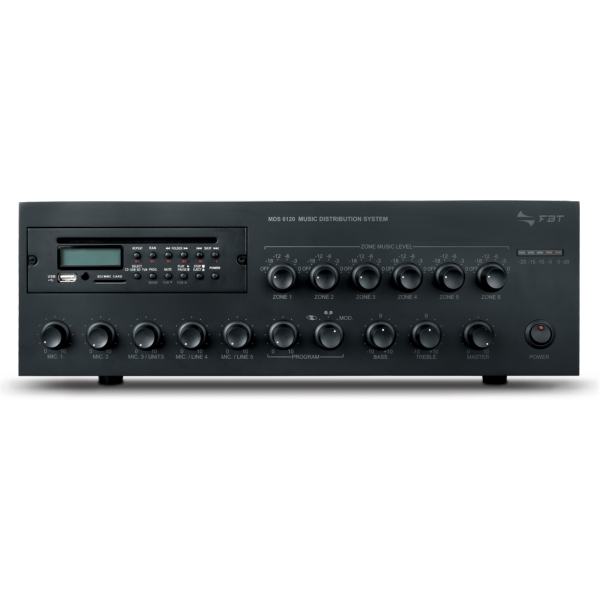 FBT MDS 6120 Multi Series 6-Zone Mixer Amplifier with CD, USB, SD Card and Tuner, 120W @ 8 Ohms or 50V / 70V / 100V Line