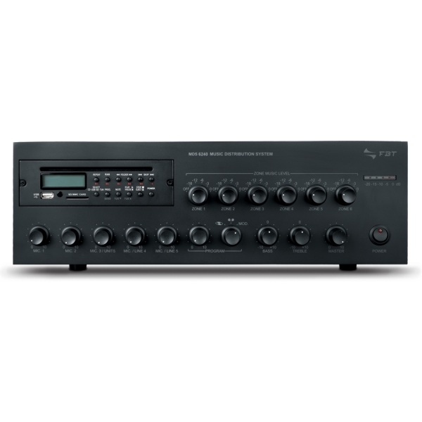 FBT MDS 6240 Multi Series 6-Zone Mixer Amplifier with CD, USB, SD Card and Tuner, 240W @ 8 Ohms or 50V / 70V / 100V Line
