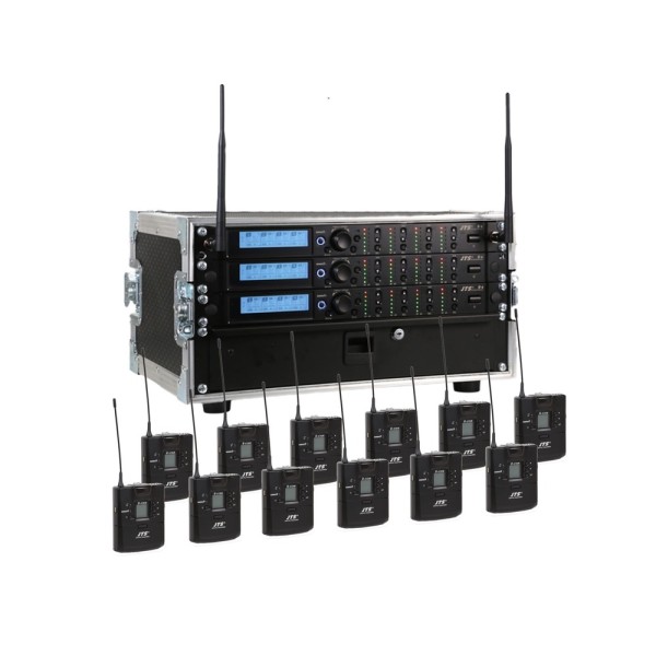 JTS 12 Way R-4 Rack System with 12 R-4TBM Beltpack Transmitters - Channel 38