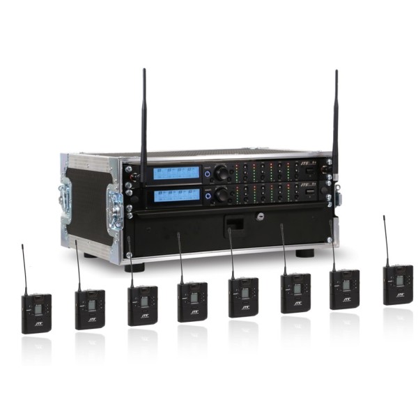 JTS 8 Way R-4 Rack System with 8 R-4TBM Beltpack Transmitters - Channel 38