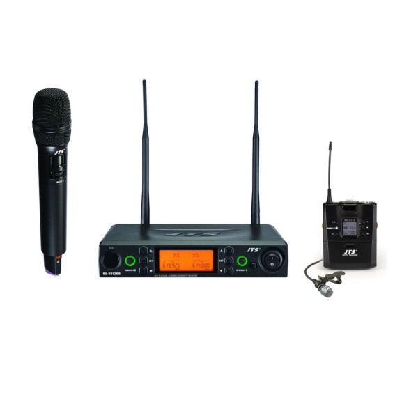 JTS RU-8012DB Dual Radio Microphone System with JTS RU-G3TH Handheld, JTS RU-G3TB Body Pack and JTS CM-501 Microphone - Channel 65 to 70