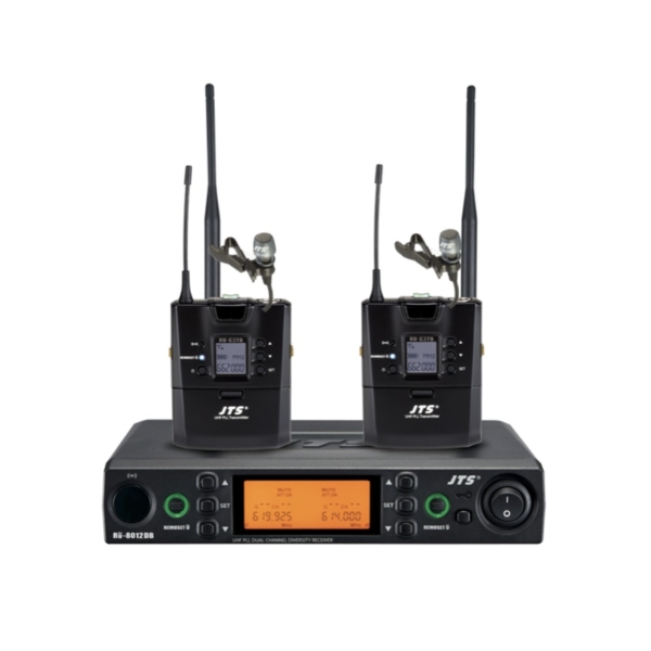 JTS RU-8012DB Dual Radio Microphone System with JTS RU-G3TB Body Pack and JTS CM-501 Microphone - Channel 70