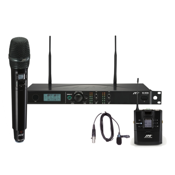 JTS RU-901G3Du Dual Radio Microphone System with RU-G3TH Hand Held, JTS RU-G3TB Body Pack and JTS CM-501 Lapelle Microphone - Channel 65 to 70