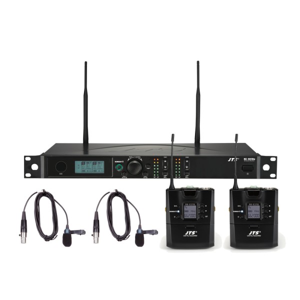 JTS RU-901G3Du Dual Radio Microphone System with 2x JTS RU-G3TB Body Pack Transmitters and 2x JTS CM-501 Microphones - Channel 65 to 70
