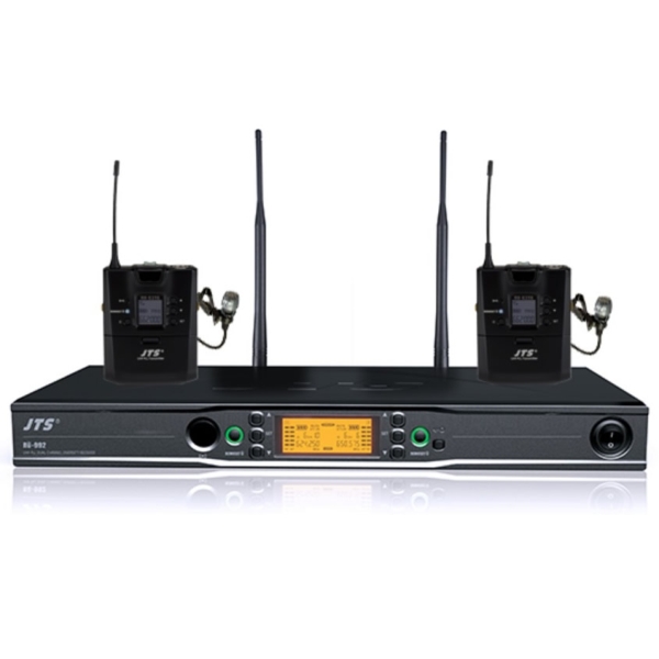 JTS RU-992 Dual Channel Receiver with 2x JTS RU-G3TB Body Pack Transmitters and 2x CM501 Microphones - Channel 38 to 42