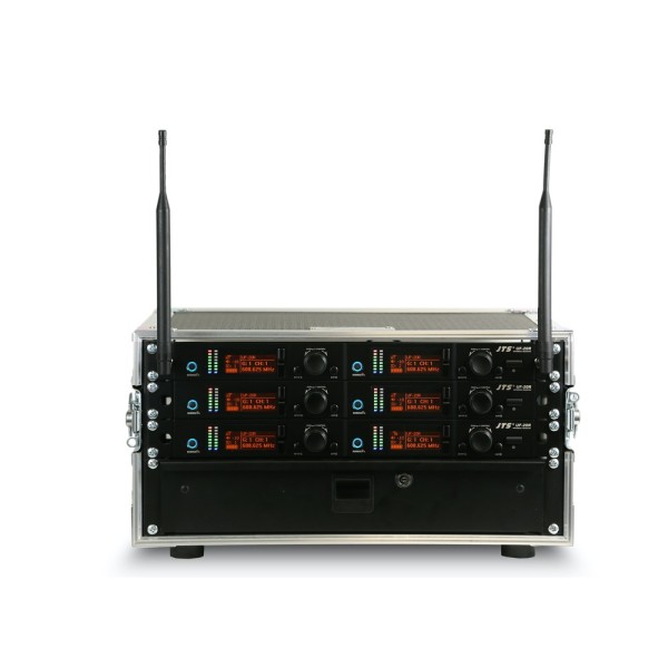 JTS 6 Way UF-20R Rack system with 6 UF-20TB Beltpack Transmitters - Channel 38