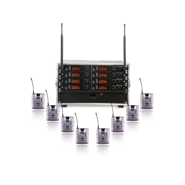 JTS 8 Way UF-20R Rack System with 8 UF-20TB Beltpack Transmitters - Channel 38