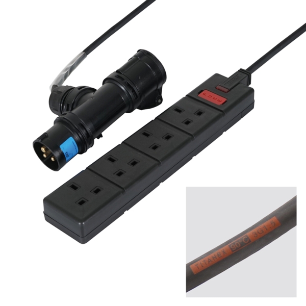 LEDJ 2m 16A T Connect to 4 Way 13A Socket Cable