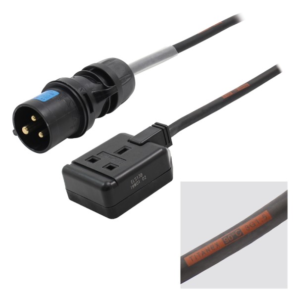 LEDJ 0.35m 16A Plug to single 13A Socket Cable