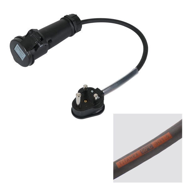 Mennekes 0.5m 1.5mm 15A Male - 16A Mennekes Female Adaptor Cable
