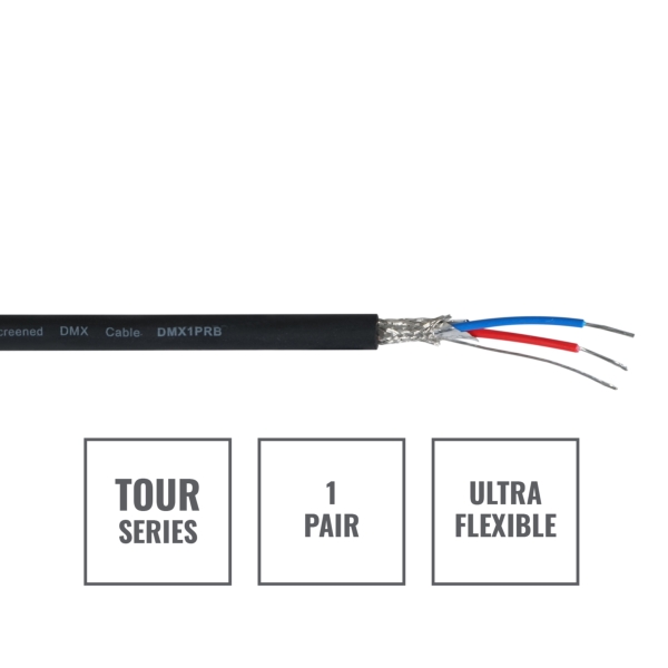 elumen8 TOUR Screened 1 Pair DMX Cable DMX1PRB, 500m Drum Black