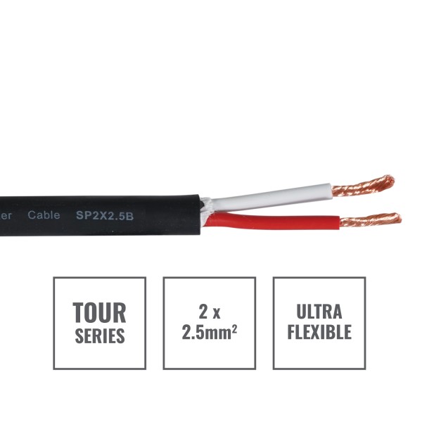 eLumen8 TOUR 2 Core 2.5mm Speaker Cable (SP2X2.5B) - 100m Drum, Black