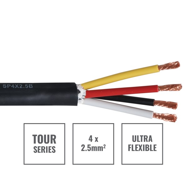 eLumen8 TOUR 4 Core 2.5mm Speaker Cable (SP4X2.5B) - 100m Drum, Black