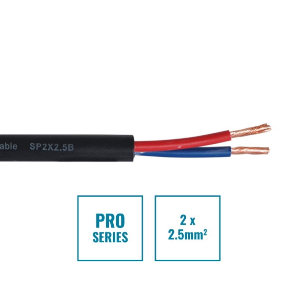 eLumen8 PRO 2 Core 2 x 2.5mm Speaker Cable SP2X2.5B, 500m Drum Black