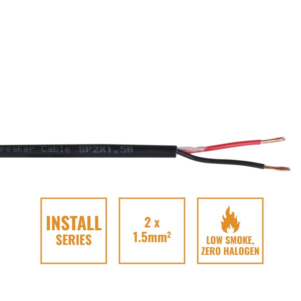 eLumen8 INSTALL LSZH 2 Core 1.5mm Speaker Cable (SP2X1.5B) - 100m Drum, Black