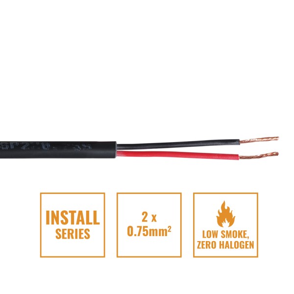 eLumen8 INSTALL LSZH 2 Core 0.75mm Speaker Cable (SP2X0.75B) - 100m Drum, Black
