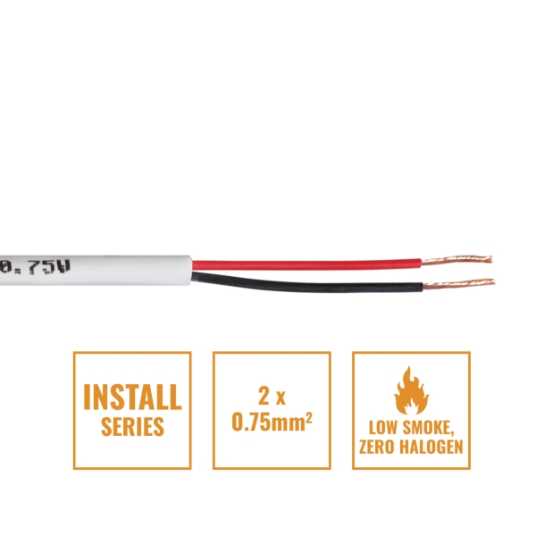 elumen8 INSTALL LSZH 2 Core 0.75mm Speaker Cable SP2X0.75W, 500m Drum White