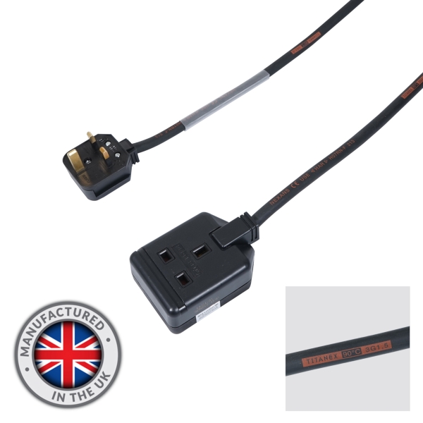 eLumen8 1m 1.5mm 13A Male - 13A Single Socket Extension Cable