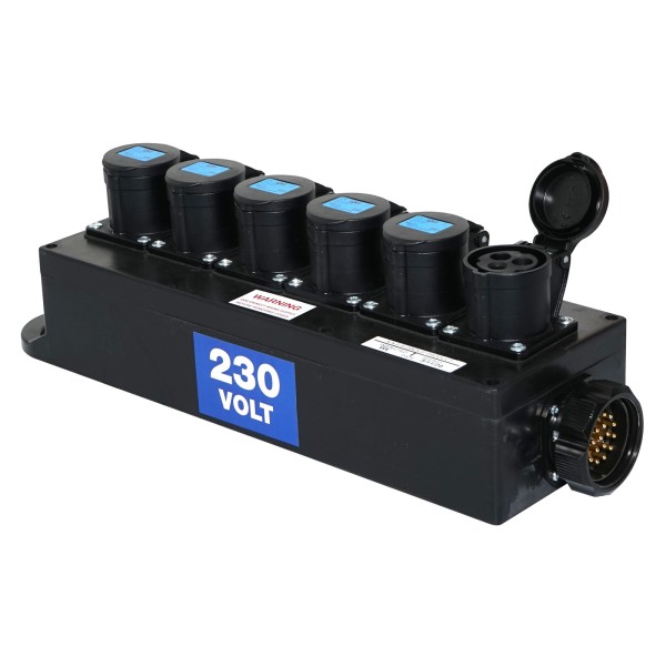 PCE Socapex Breakout Box, 19-Pin to 6 x 16A Sockets