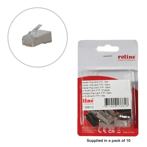 Roline Modular RJ45 Plugs, FTP 8P8C Shielded 21.17.3061 (Pack of 10)