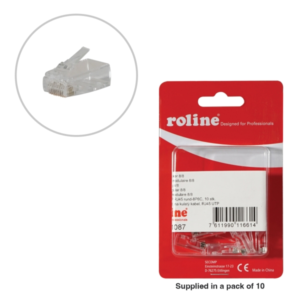 Roline Modular RJ45 Plugs, UTP 8P8C Unshielded 12.01.1087 (Pack of 10)