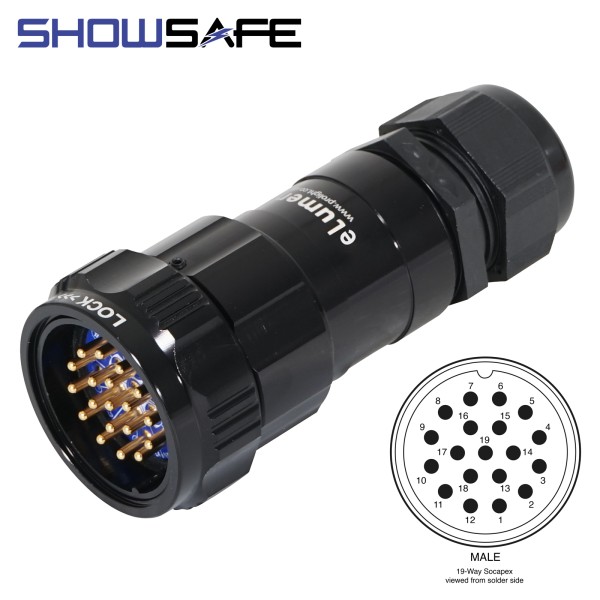 Showsafe Socapex 19-Pin Line Male Socket - P19-LM-S-M40A-BK-UL