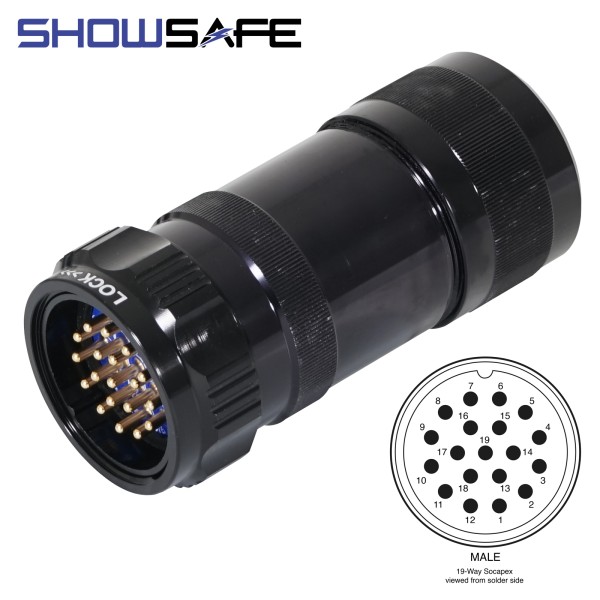 Showsafe Socapex 19-Pin Line Male Socket Blue Cap - P19-LM-S-SPR-BK-UL