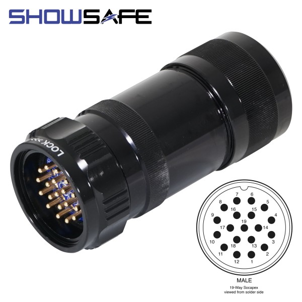 Showsafe Socapex 19-Pin Line Male Socket White Cap - P19-LM-S-SPR-BK-UL