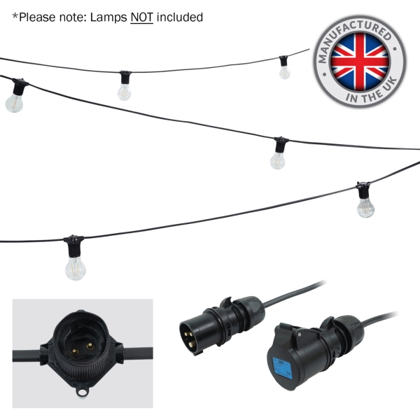 PCE 25m BC Festoon, 1m Spacing with 16A Plug and Socket
