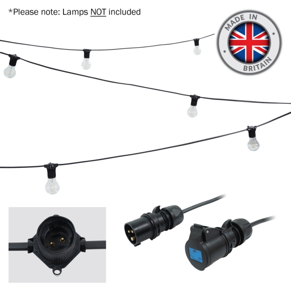 PCE 25m BC Festoon, 0.5m Spacing with 16A Plug and Socket