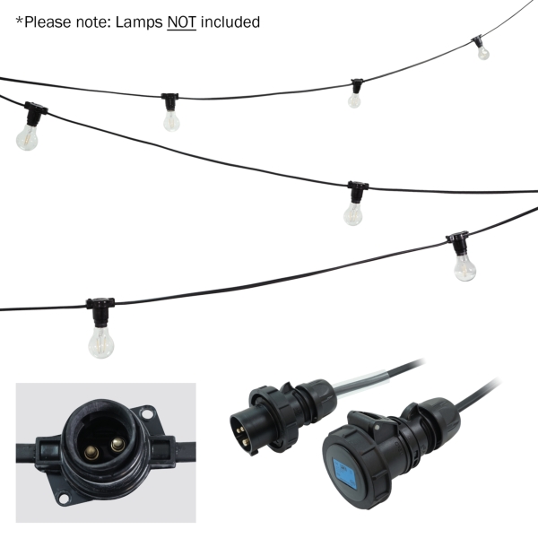 elumen8 10m BC Heavy Duty Rubber Festoon, 0.5m Spacing with 16A Plug and Socket