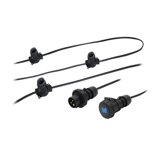 elumen8 100m ES Heavy Duty Rubber Festoon, 1m Spacing with 16A Plug and Socket