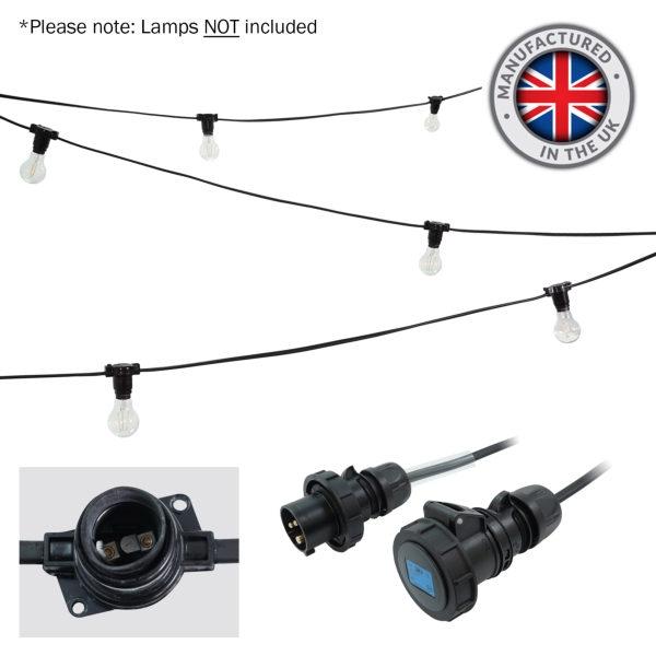 elumen8 10m ES Heavy Duty Rubber Festoon, 0.5m Spacing with 16A Plug and Socket