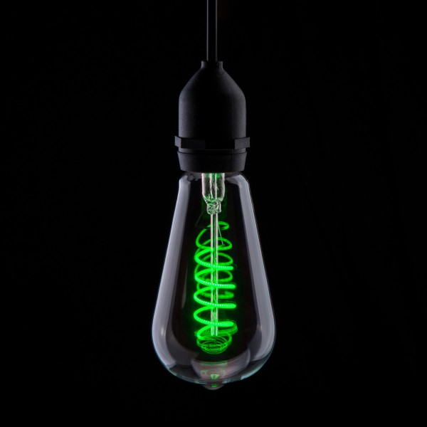 Prolite 4W LED ST64 Spiral Funky Filament Lamp ES, Green