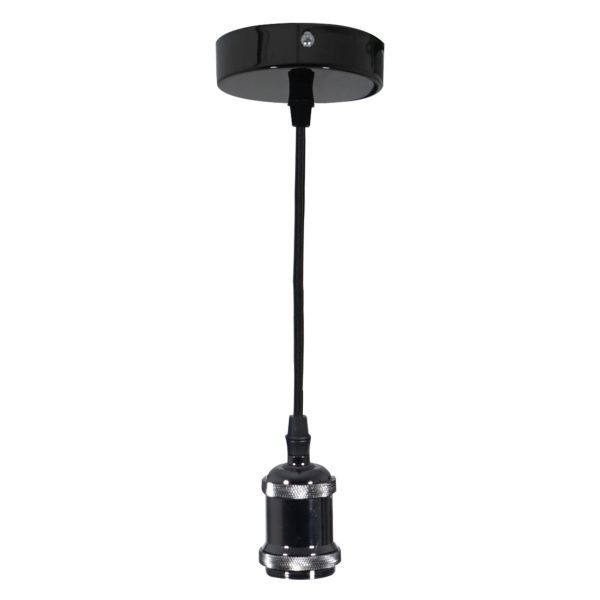 Prolite E27 Pendant Kit - Black Chrome with Black Fabric Cord