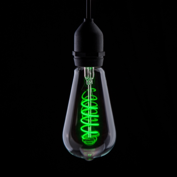 Prolite 4W Dimmable LED ST64 Spiral Funky Filament Lamp ES, Green