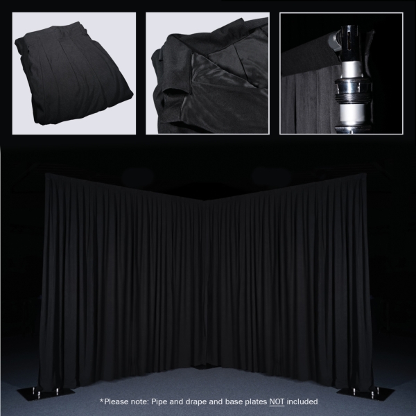 LEDJ 3 x 1.2m Black Pleated Pipe and Drape Curtain
